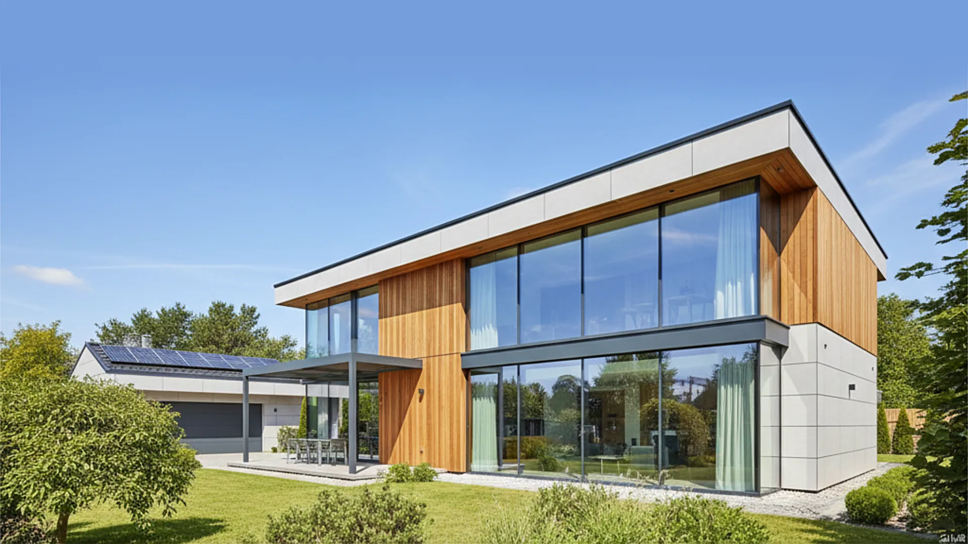 Dom energooszczędny z dużymi przeszkleniami